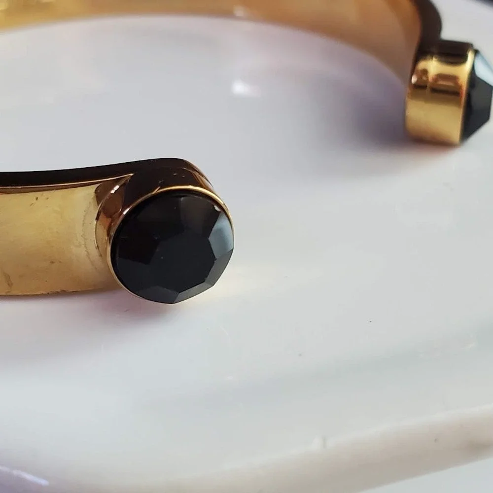 Kate Spade Draw The Line Gold Tone Cuff Bracelet with Black Crystal Accents - Picture 7 of 8